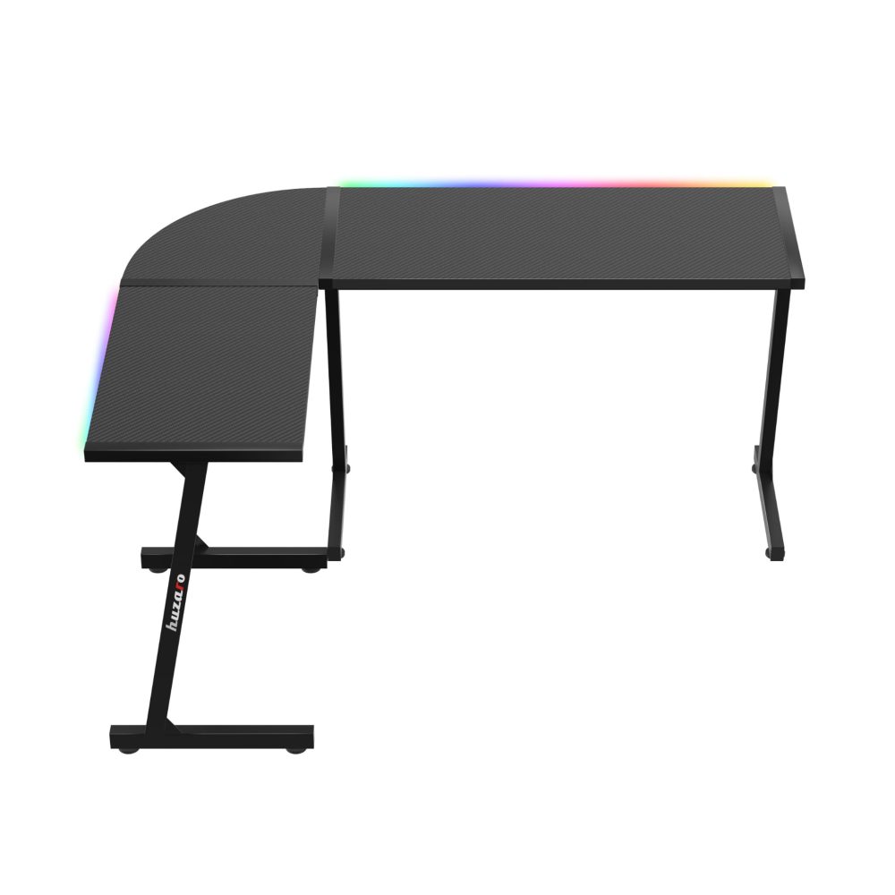 Huzaro Hero 6.0 – L-shape crni gaming sto sa RGB trakom, snimak odozgo sa kraćom stranom levo