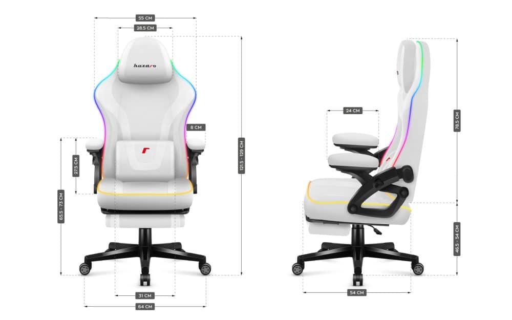 force4.6 white rgb dimensions Gejmerska stolica Huzaro Force 4.6 RGB White Mesh