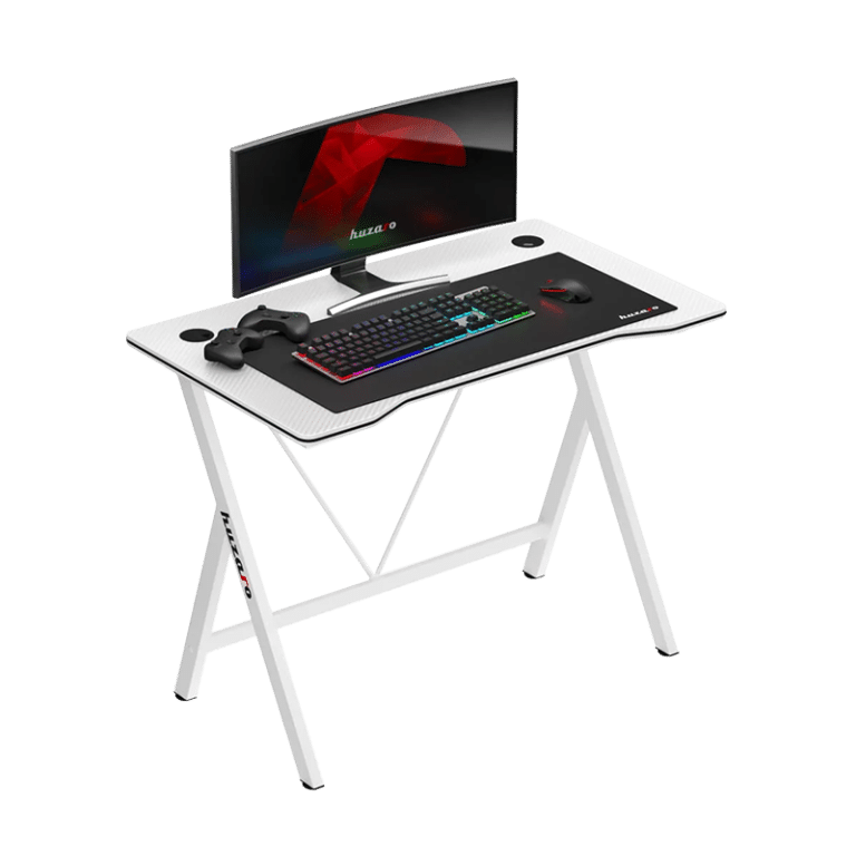 Huzaro Hero 1.4 beli gaming sto sa monitorom, tastaturom i gejming kontrolerima