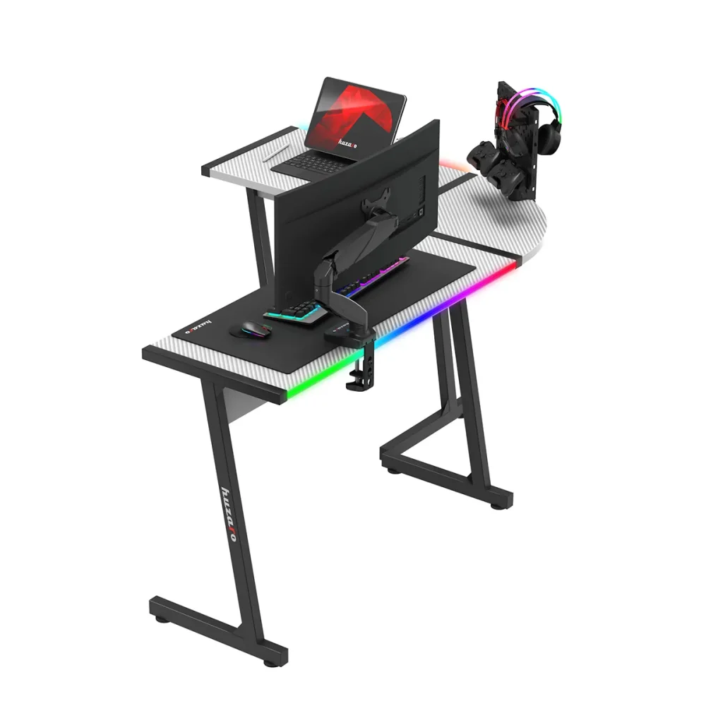 gejmerski sto huzaro hero 6.0 beli rgb iza setup Gaming ugaoni sto Huzaro Hero 6.0 RGB White