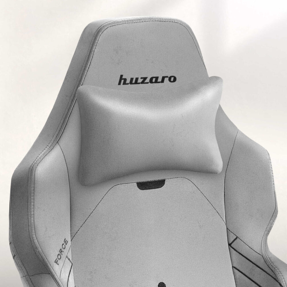 Naslon stolice Huzaro Force 8.1 Grey sa jastukom za vrat i vidljivim logoom.