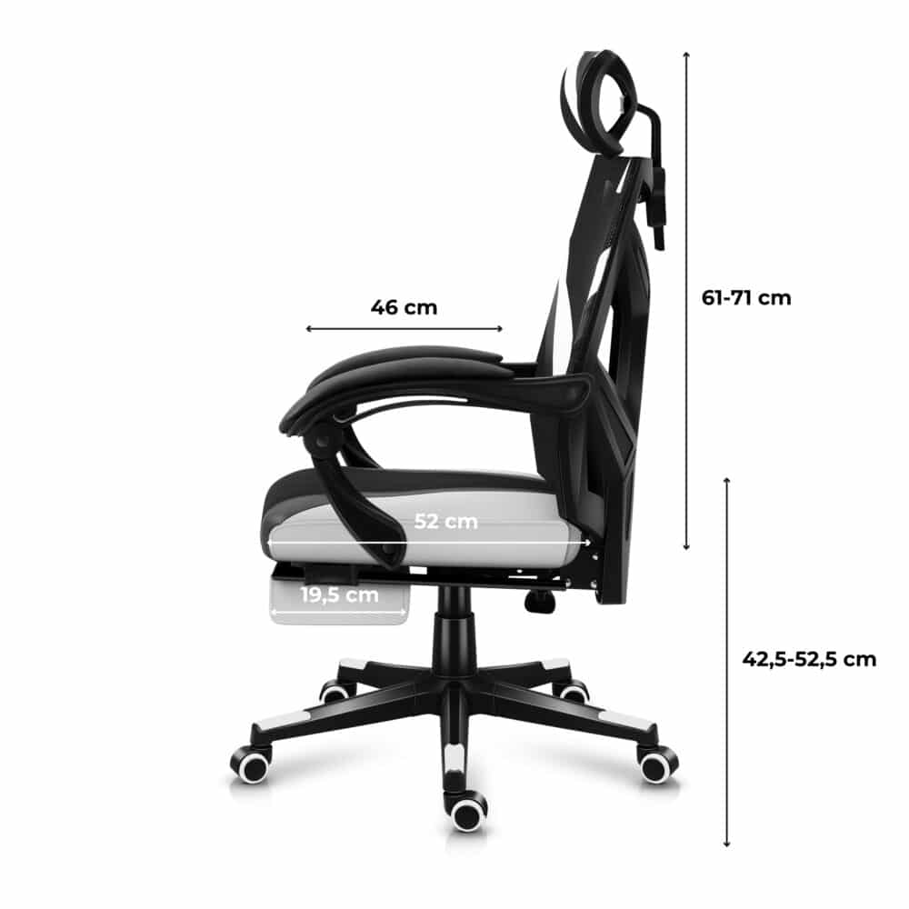 Gaming stolica Huzaro Combat 5.0 White – dimenzije sa strane