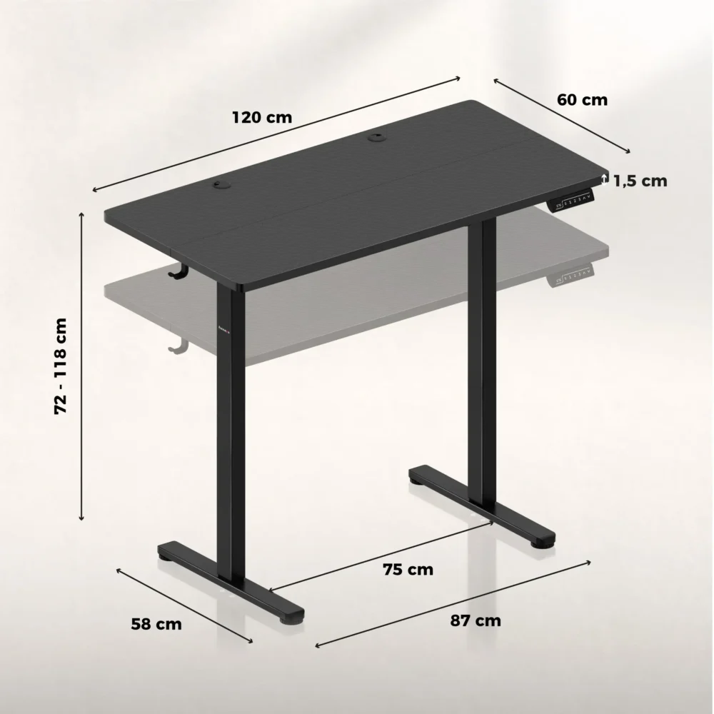 Dimenzije stola Hero 8.1 crni – donji prikaz