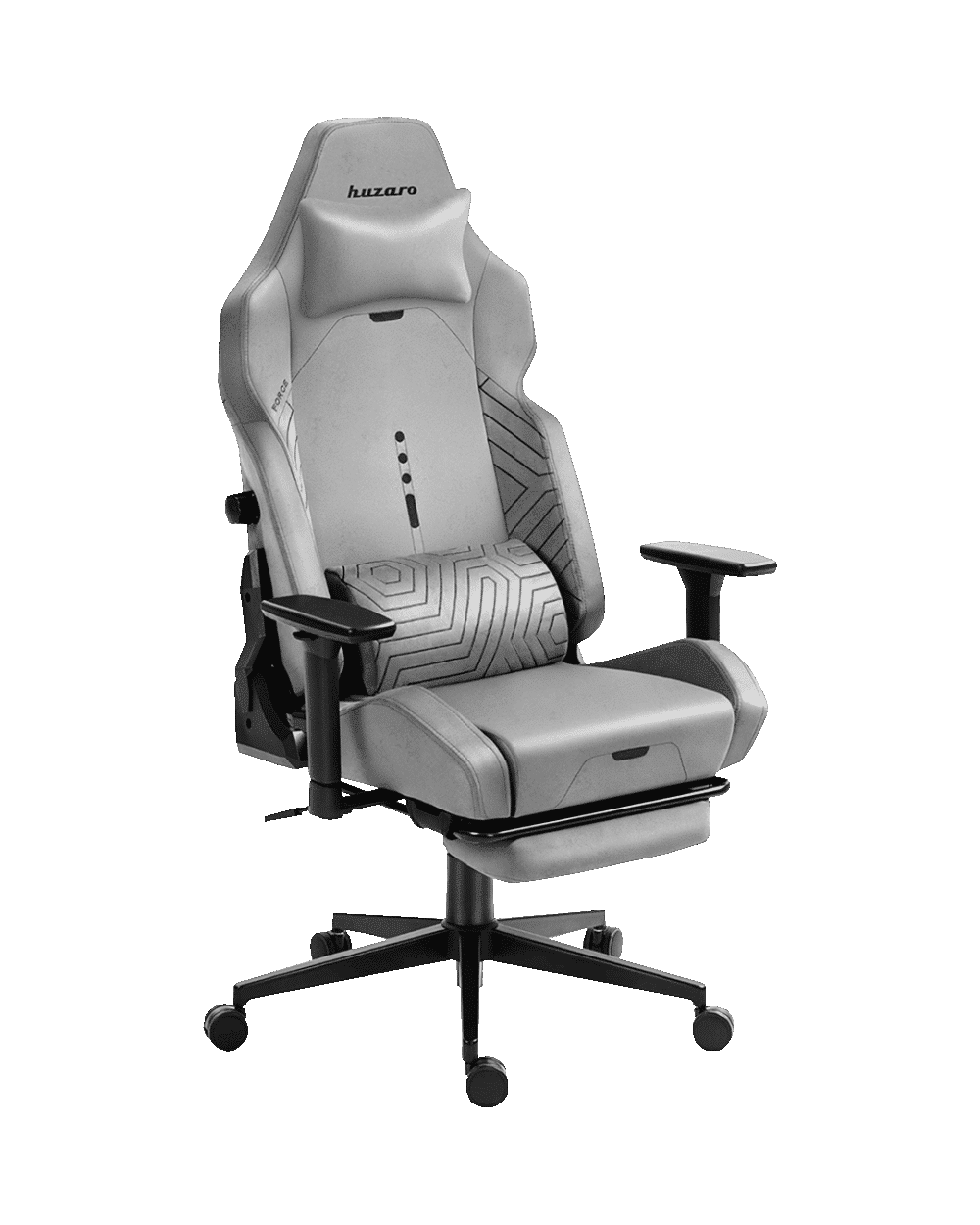 Prednji prikaz stolice Huzaro Force 8.1 Grey sa svim detaljima dizajna.