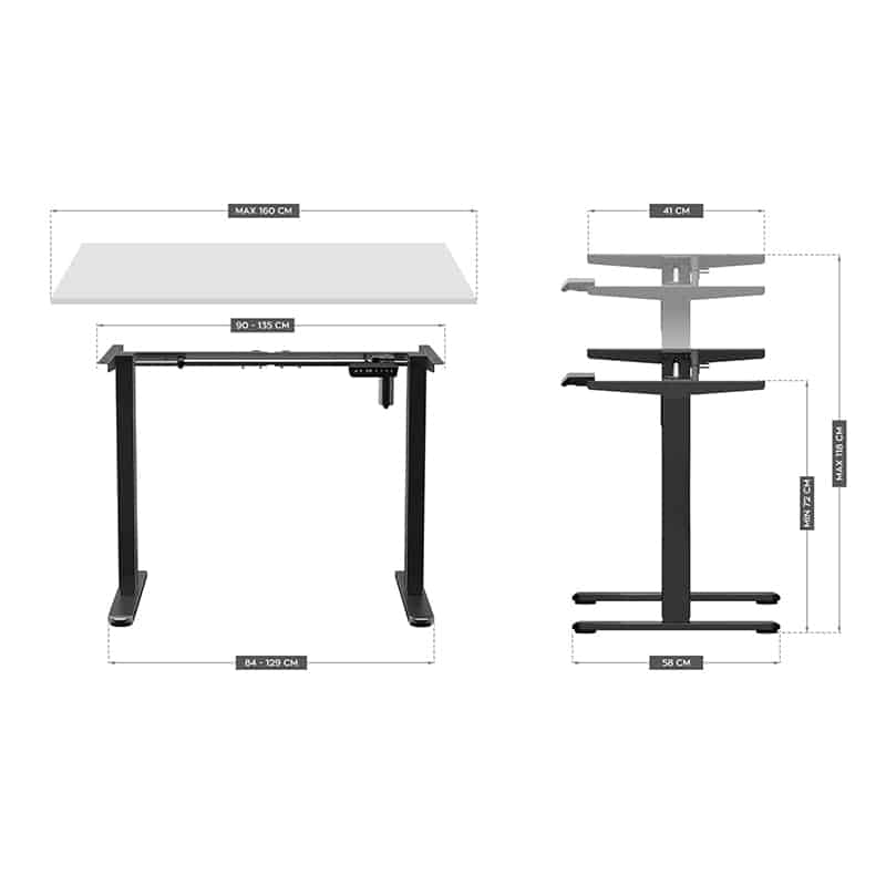 dimenzije stolova 1 Podesivi sto OBL F243 - crna konstrukcija