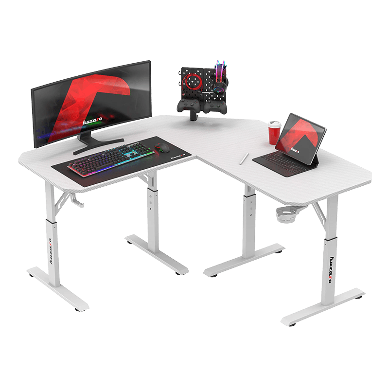 Ugaoni gejmerski sto sa podesivom visinom Huzaro Hero 7.3 beli