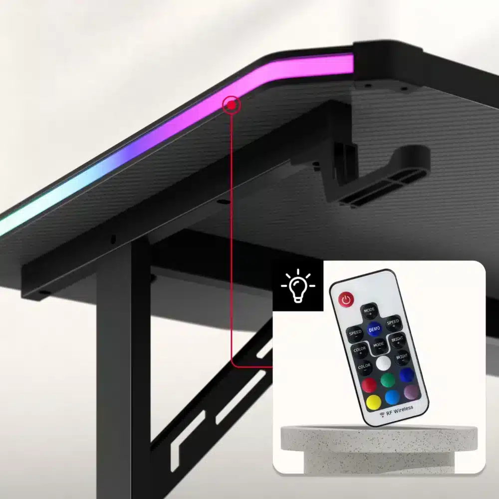 hero3.6 rgb feature light rgb 1 Podesivi gaming sto Huzaro Hero 3.6 RGB Black - 140x60