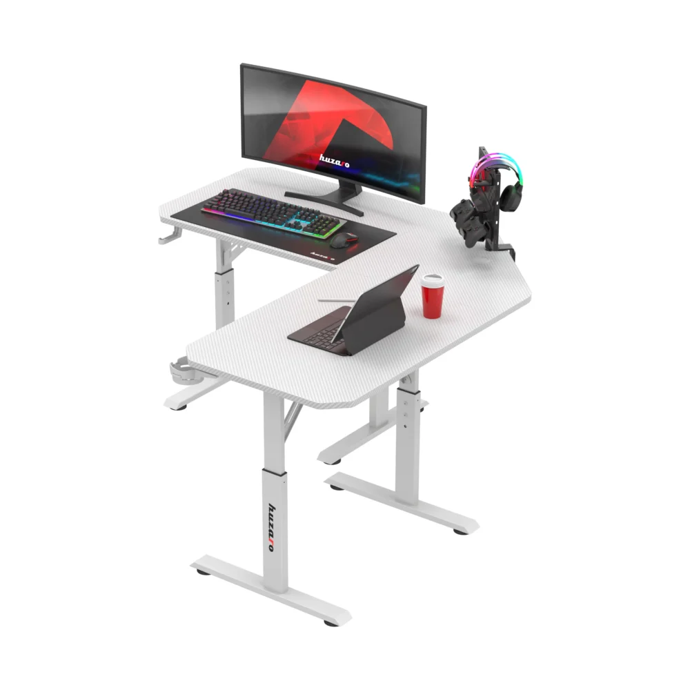 hero7.3 white bevel left accessories Ugaoni gejmerski sto sa podesivom visinom Huzaro Hero 7.3 beli