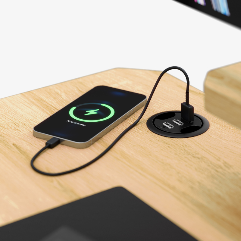 leader5.1 oak feature usb Kancelarijski stoMark Adler Leader 5.1 Hrast sa postoljem za monitor