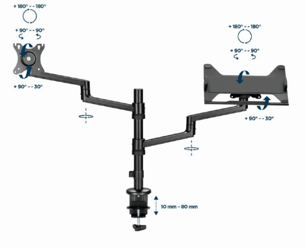 55573 MA-DA-04 Gembird Podesivi stoni drzac za monitor tilt, 17-32 max.8kg + nosac za laptop