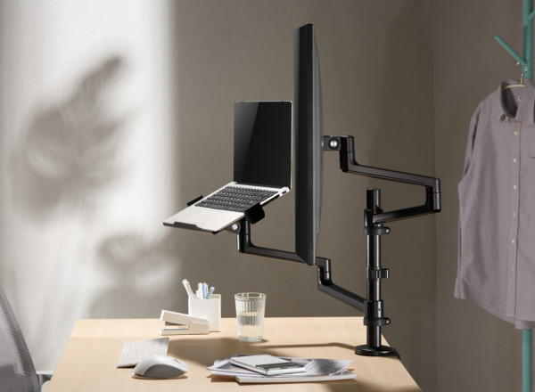 69043 MA-DA-04 Gembird Podesivi stoni drzac za monitor tilt, 17-32 max.8kg + nosac za laptop