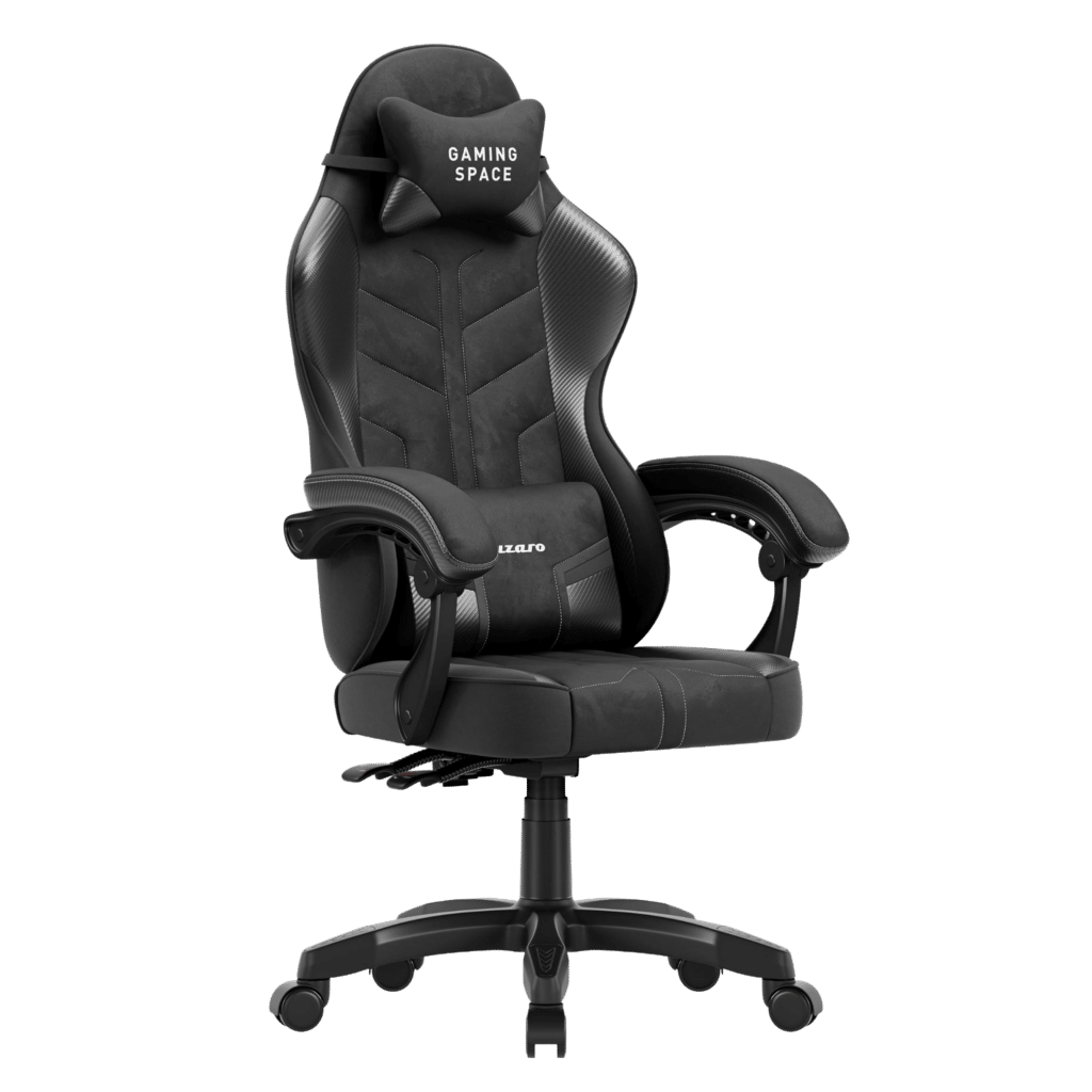 Gaming stolica Huzaro Force 2.7 Crna Carbon – polu-bočni prikaz na prozirnoj pozadini