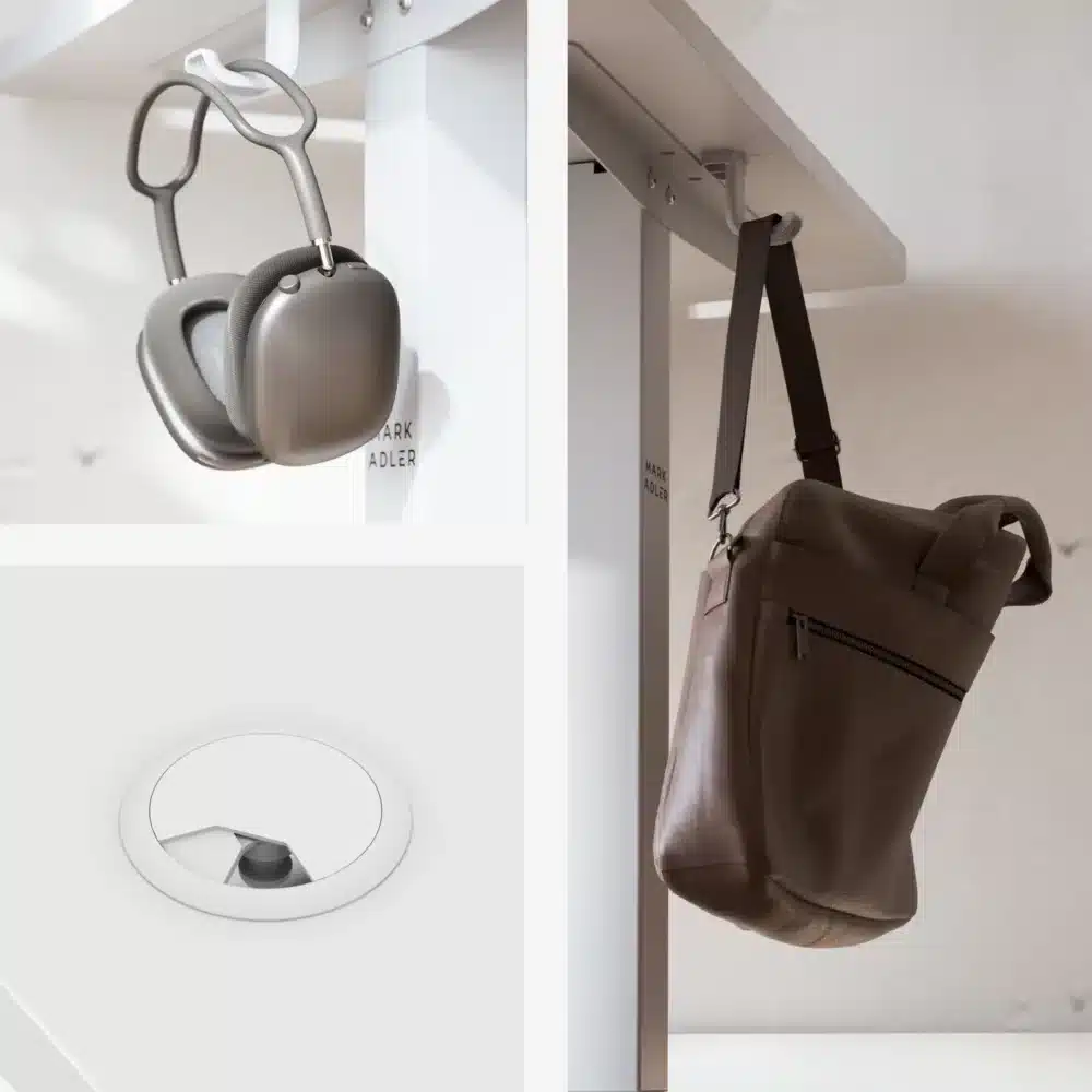 leader6.9 white feature hook Podesivi radni sto Mark Adler Leader 6.9 White