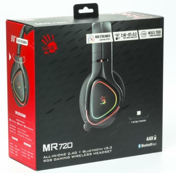 A4-MR720 A4Tech Bloody gejmerske slusalice sa mikrofonom, BT+2,4Ghz+kabl, 50mm/16ohm, RGB