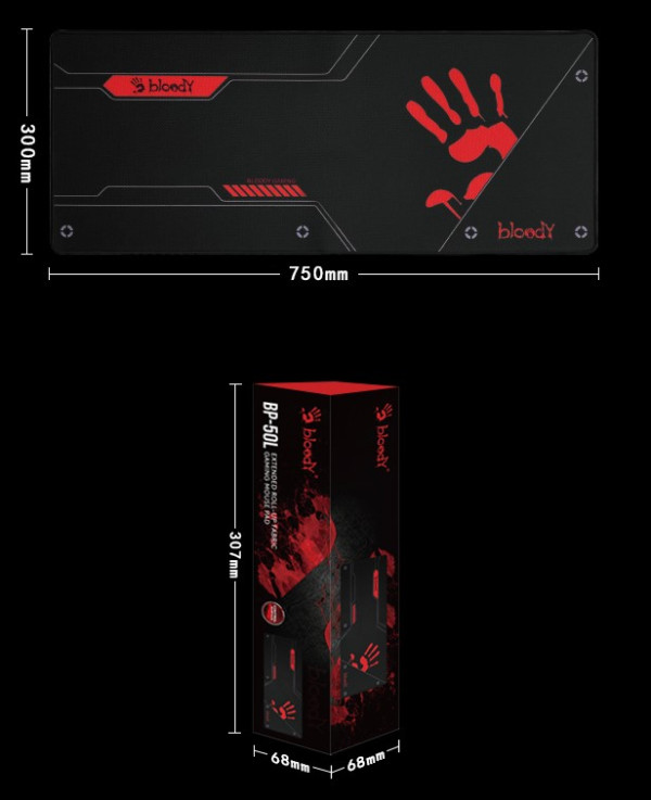 A4-BP-50L A4Tech Bloody, Gejmerska podloga za misa, 300x750mm, 3mm