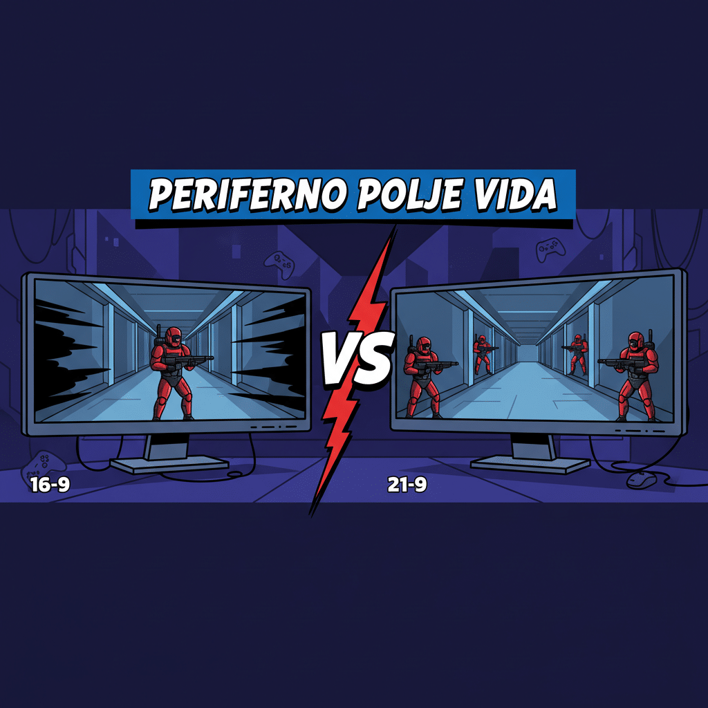 16:9 vs 21:9 periferno polje vida — ultrawide pokazuje 2 neprijatelja koji su u 16:9 isečeni