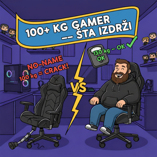 Gaming stolica za igrače preko 100 kg — no-name puca, heavy-duty drži