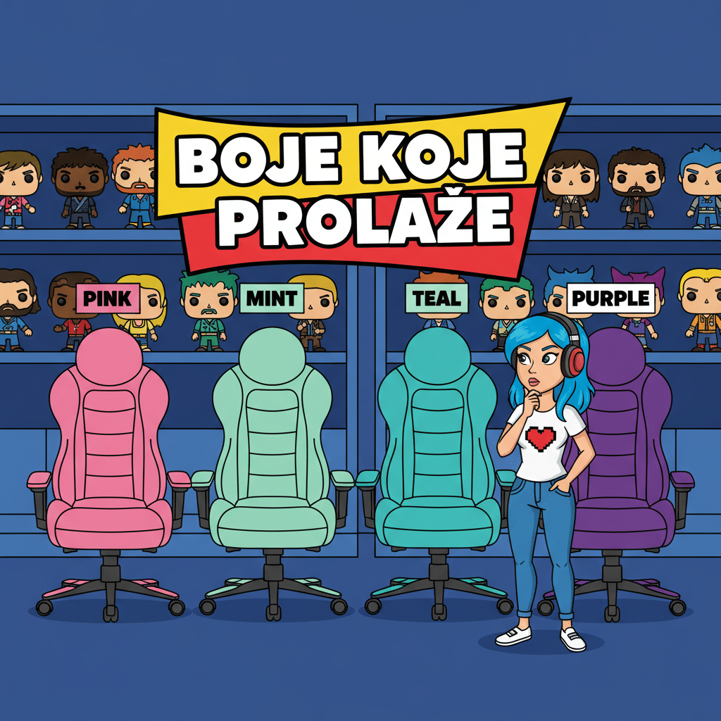Gejmerske stolice u različitim bojama — roze, mint, teal