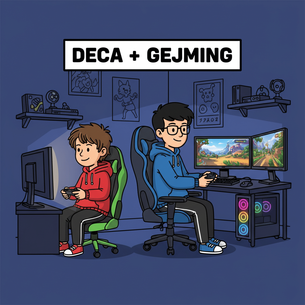 Deca i gejming — mlađe dete i tinejdžer igraju u svojim gaming stolicama, bezbedno i udobno