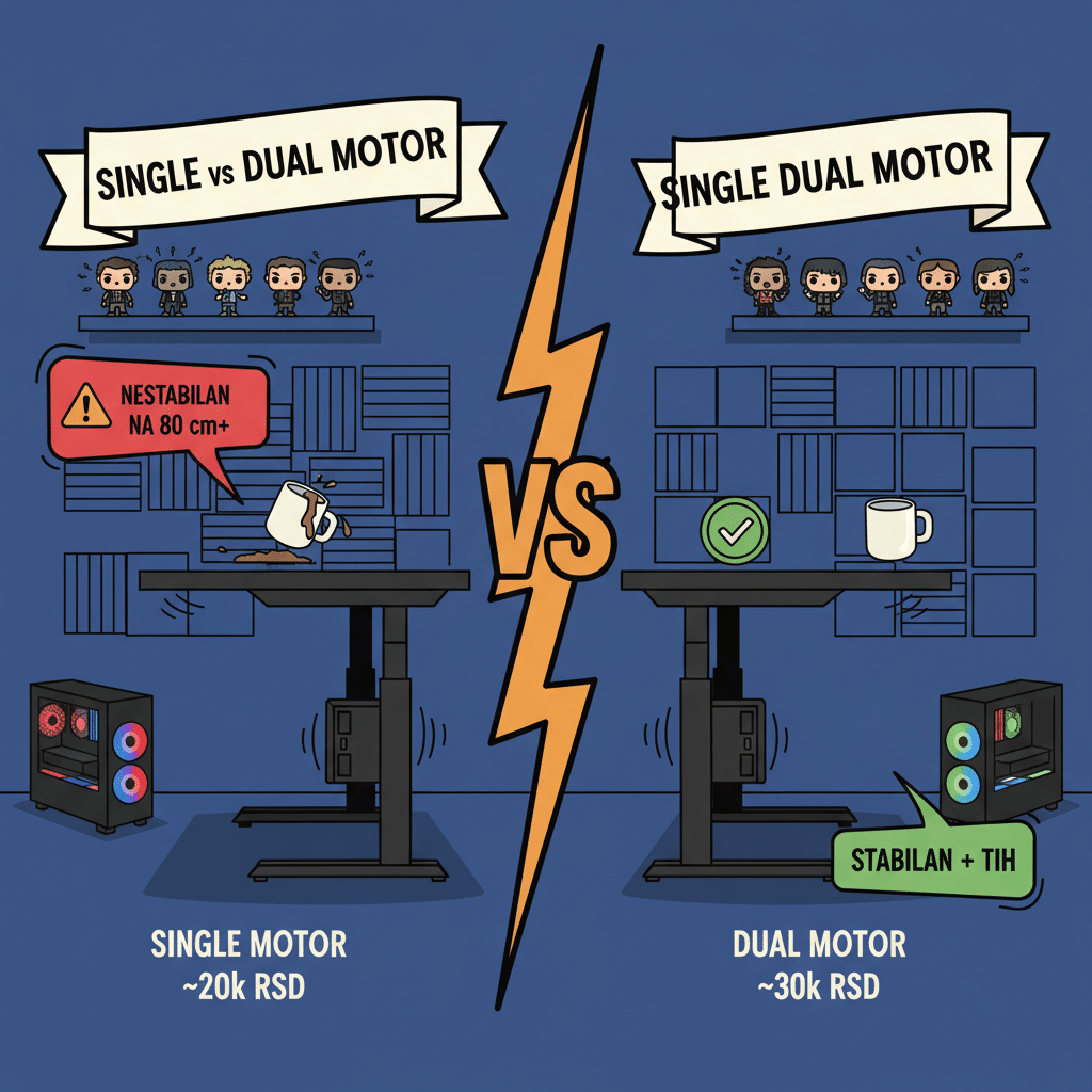 Podesivi sto single motor vs dual motor — razlika u setup-u, ne u kvalitetu