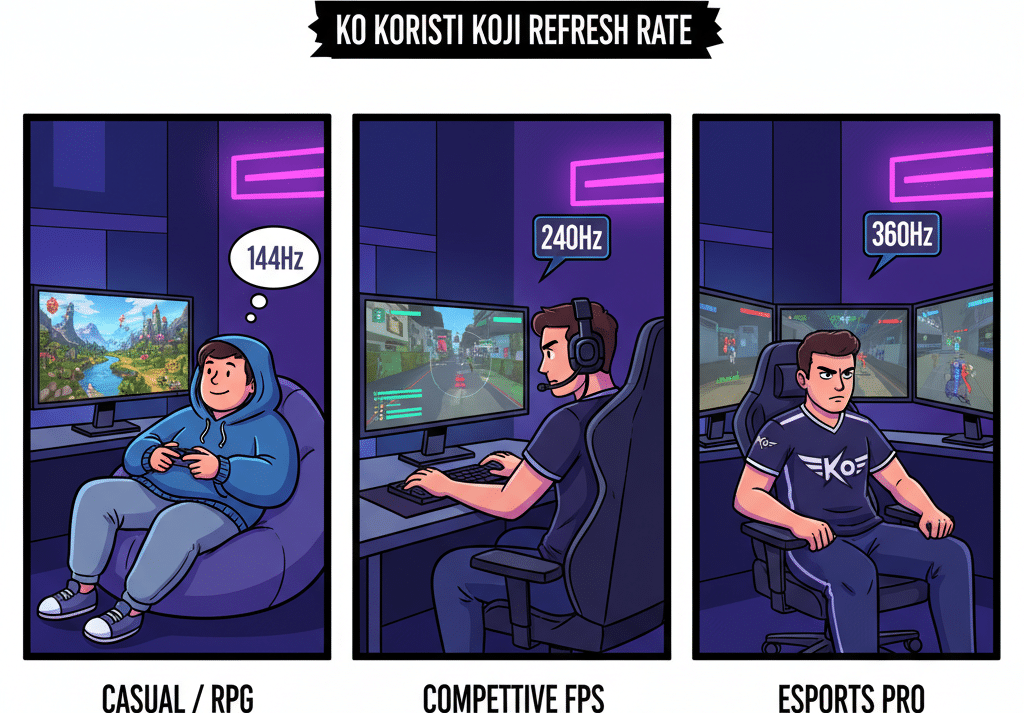 Ko koristi koji refresh rate — casual RPG 144Hz, competitive FPS 240Hz, esports pro 360Hz