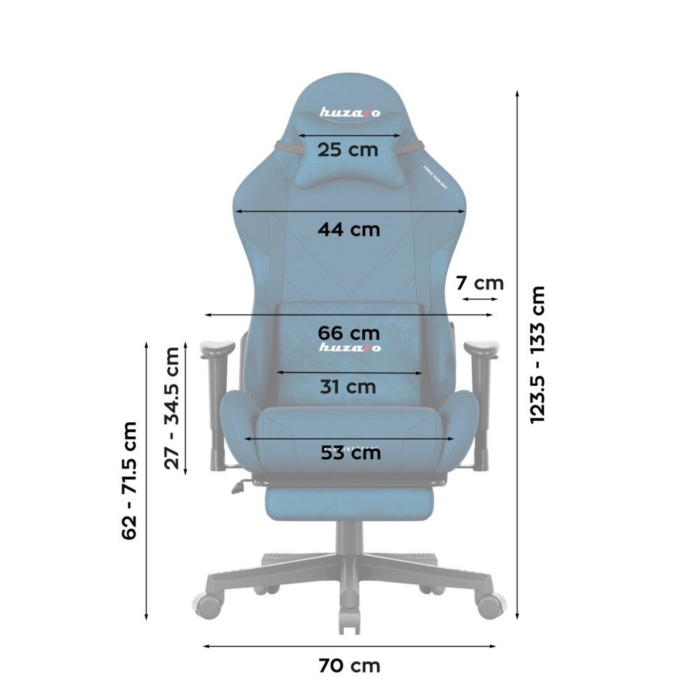 Dimenzije Huzaro Force 5.7 Blue – prednji prikaz sa merama
