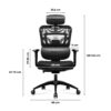 Dimenzije Huzaro Combat 7.0 crna – prednji prikaz: 52 cm naslon, 50 cm sedište, baza 66 cm, 128-135 cm