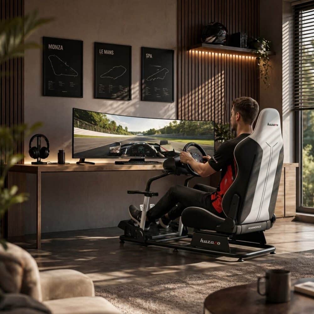 Huzaro Speed 5.5 Sim Racing Cockpit – u sobi sa ultrawide monitorom