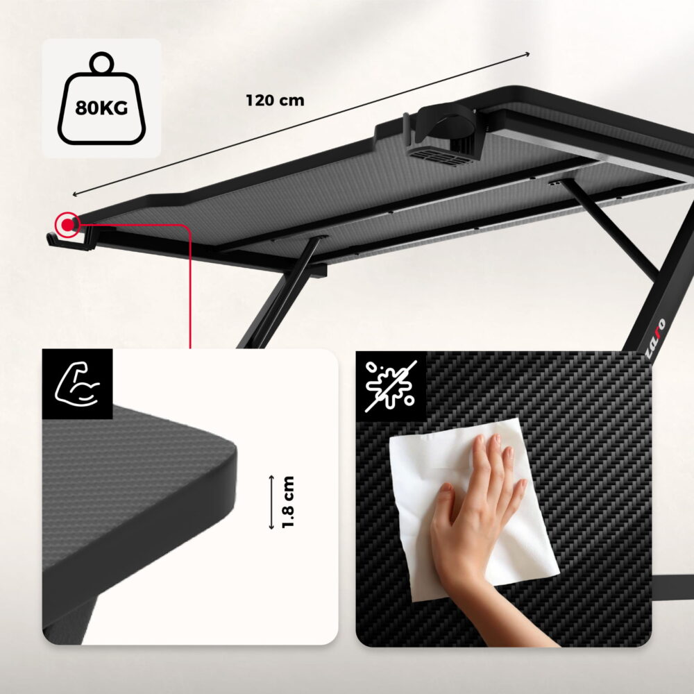 Ploča stola Huzaro Hero 2.5 crni debljine 1,8 cm sa nosivošću do 80 kg