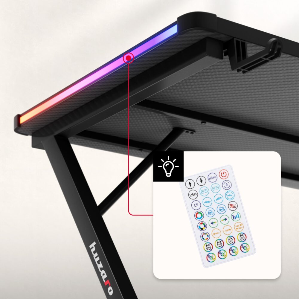 Detalj RGB LED trake duž ivice stola Huzaro Hero 2.5 sa daljinskim upravljačem
