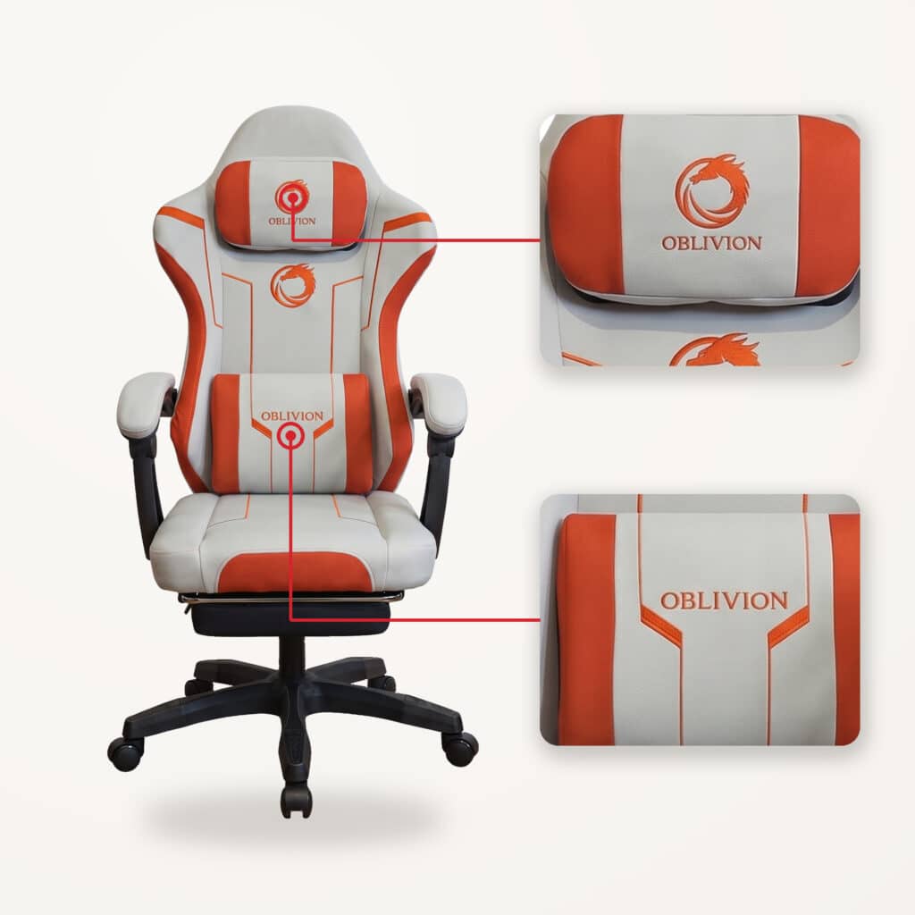 Vratni i lumbalni jastuk sa OBLIVION natpisom na gejmerskoj stolici Oblivion Phantom narandžasta