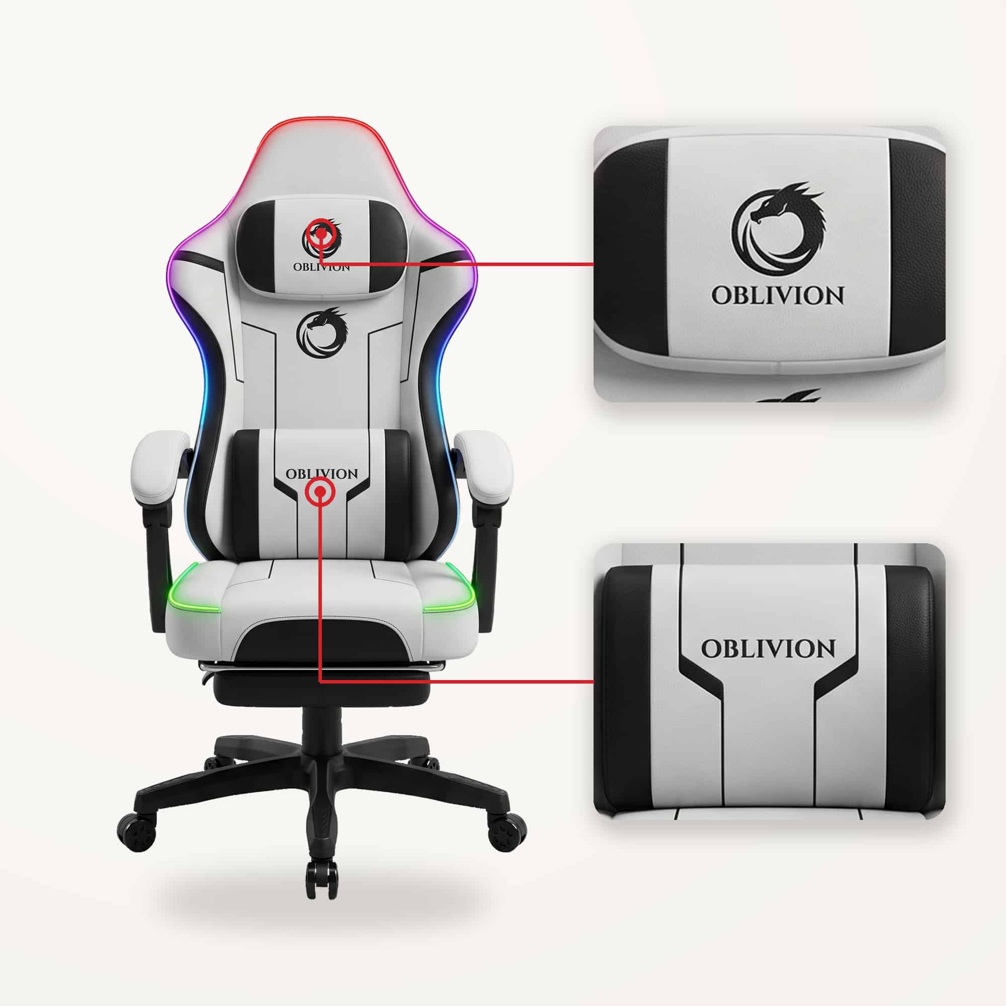 Vratni i lumbalni jastuk sa OBLIVION natpisom na gejmerskoj stolici Oblivion Phantom svetlo siva RGB