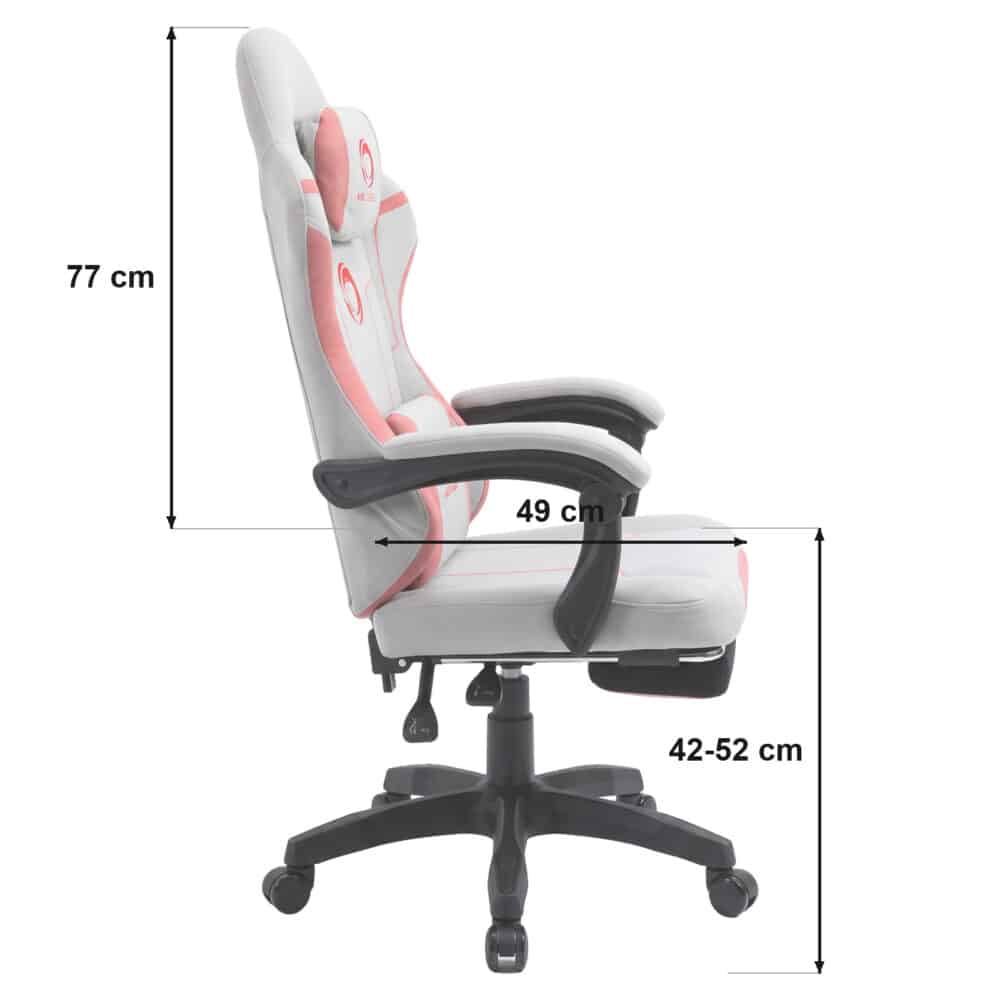 Dimenzije gejmerske stolice Oblivion Phantom: visina naslona 77 cm, dubina sedišta 49 cm i visina sedišta 42 do 52 cm