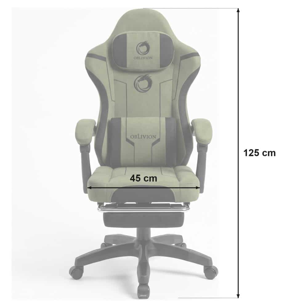 Dimenzije gejmerske stolice Oblivion Phantom: širina sedišta 45 cm i ukupna visina 125 cm