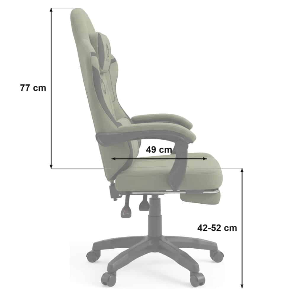 Dimenzije gejmerske stolice Oblivion Phantom: visina naslona 77 cm, dubina sedišta 49 cm i visina sedišta 42 do 52 cm