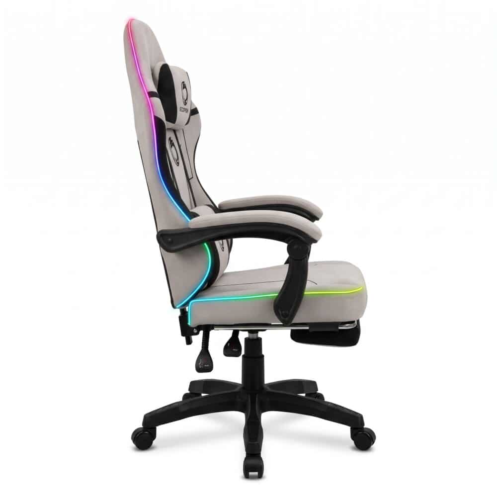 Gejmerska stolica Oblivion Phantom svetlo siva RGB sa strane, LED traka po obodu naslona i sedišta