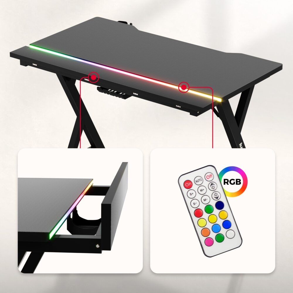 RGB LED traka i skriveni kanal za kablove ispod podignute ivice stola Huzaro Hero 2.4