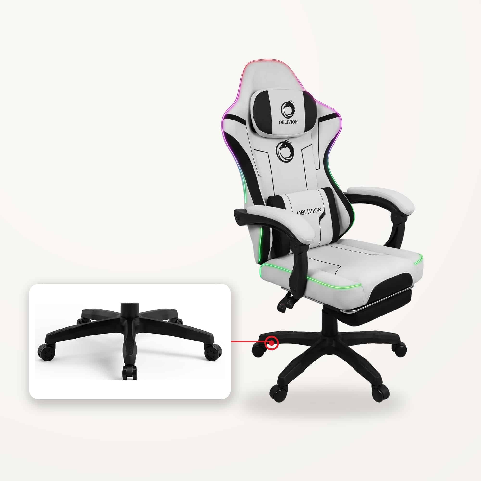 Petokraka baza od čvrste plastike sa točkovima gejmerske stolice Oblivion Phantom svetlo siva RGB