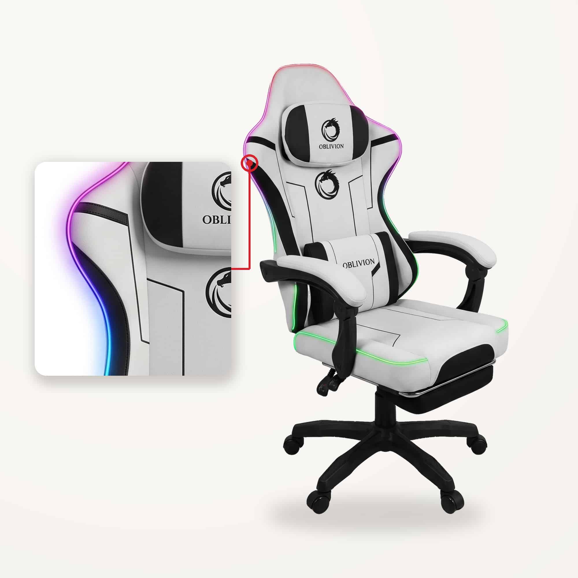 RGB LED traka po obodu naslona gejmerske stolice Oblivion Phantom svetlo siva RGB