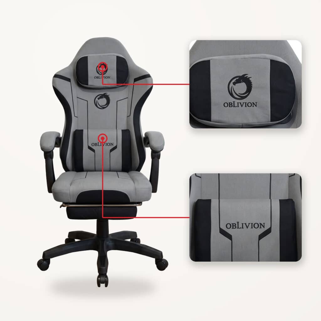 Vratni i lumbalni jastuk sa OBLIVION natpisom na gejmerskoj stolici Oblivion Phantom