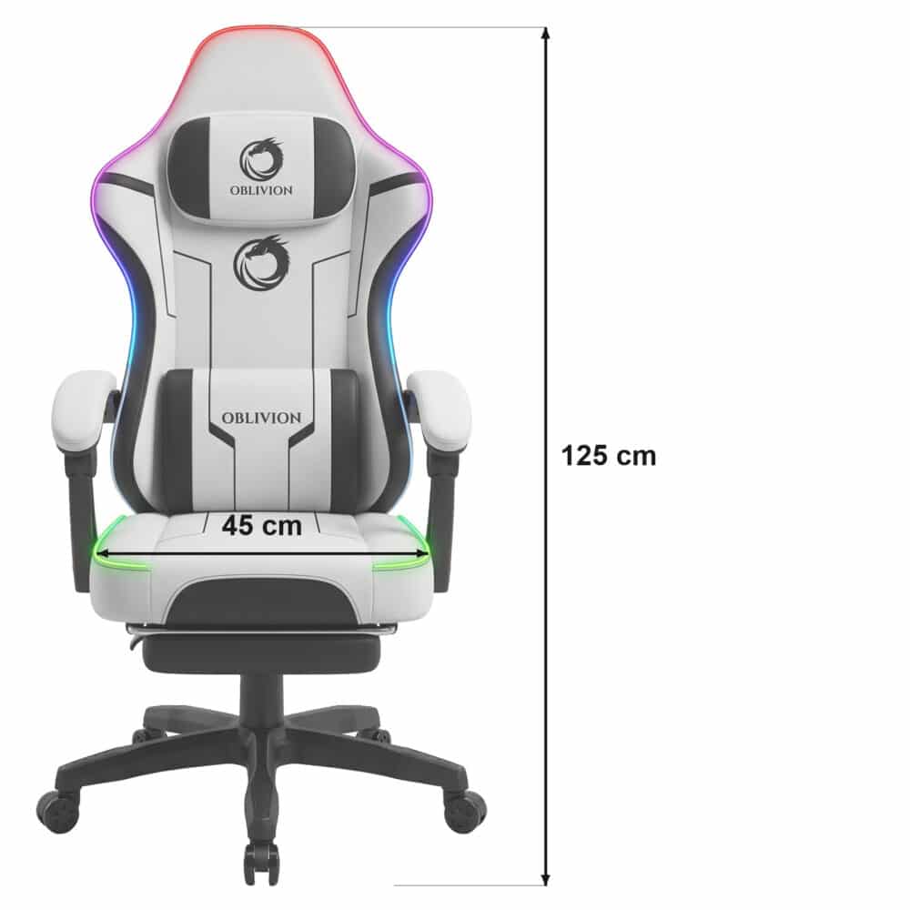 Dimenzije gejmerske stolice Oblivion Phantom RGB: širina sedišta 45 cm i ukupna visina 125 cm