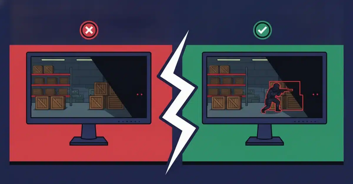 Black Equalizer isključen i uključen — protivnik u senci postaje vidljiv