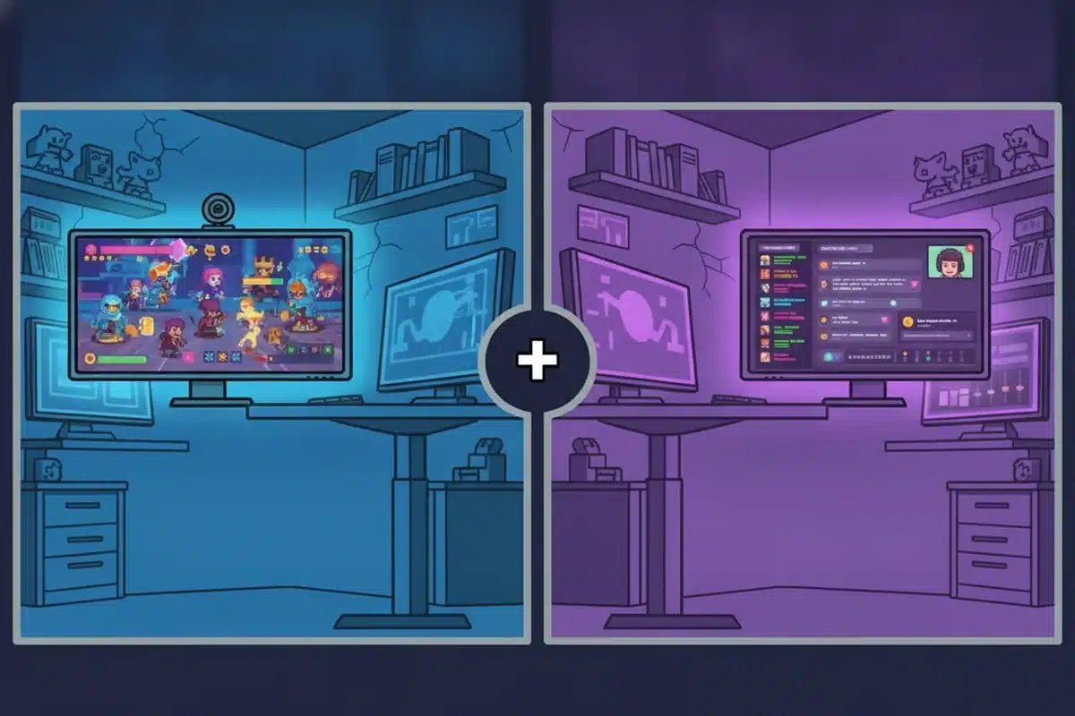 Primarni gaming monitor i sekundarni monitor sa chatom i OBS kontrolama